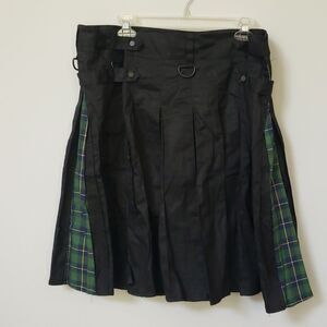 Kilt Mens Summer Weight Cotton Blend Green Tartan Plaid Pleated Cargo Pockets